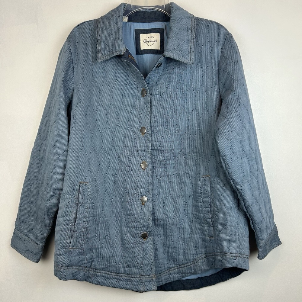 Jachs Girlfriend Jacket Womens L Quilted Chore Style Blue Button Up Casual